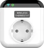 A white smart plug with a European-style socket and indicator lights. Produktbild-Vorschau