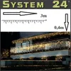 A product image showing a string of LED icicle lights on a building exterior at night, with diagrams indicating dimensions. Produktbild-Vorschau