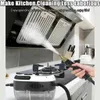 A person is using a handheld steam cleaner to clean a kitchen range hood. Náhled obrázku produktu