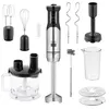 A collection of kitchen blender attachments and the blender base are displayed against a white background. Produktbild-Vorschau