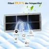 An air filter with icons representing different types of particles it filters. Voir les images du produit
