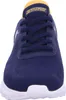 A close-up, front-facing view of a navy blue sneaker with yellow accents. Voir les images du produit