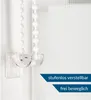 Close-up of a white roller blind mechanism with a beaded chain and a textured fabric panel. Produktbild-Vorschau