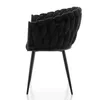 A side view of a black upholstered chair with a braided backrest and black metal legs. Náhľad obrázku produktu