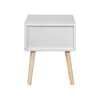 A white nightstand with wooden legs against a white background. Podgląd zdjęcia produktu