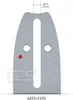 A diagram of a chainsaw guide bar with measurement annotations and a logo. Voir les images du produit