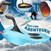 A person and child on a snowy hill with a blue sled. Produktbild-Vorschau