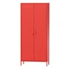 A red metal wardrobe with two doors standing upright against a white background. Náhled obrázku produktu