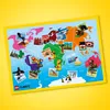 A world map with various LEGO animals and vehicles placed on different continents, connected by dotted lines. Produktbild-Vorschau