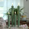 LED Stabkerzen LINA - Rustik-Optik - Echtwachs - 3D Flamme - H: 16cm - Timer - grün - 2er Set Produktbild-Vorschau