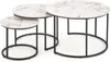 A set of three nesting tables with white marble-effect tops and black metal frames, displayed against a white background. Produktbild-Vorschau