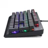 A close-up, angled view of a mechanical gaming keyboard with RGB backlighting. Produktbild-Vorschau