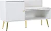 A white shoe cabinet with a cushioned seat and gold legs, shown against a white background. Anteprima dell’immagine prodotto