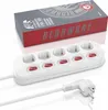 A white power strip with multiple outlets and individual switches, shown with its packaging in the background. Anteprima dell’immagine prodotto