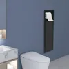 A modern bathroom with a toilet and a wall-mounted storage unit with a toilet paper holder. Voir les images du produit