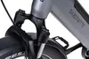 Close-up view of the front suspension and frame of an electric bicycle. Produktbild-Vorschau