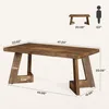 A diagram showing the dimensions of a wooden coffee table, with a small illustration of a person for scale. Podgląd zdjęcia produktu