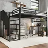 A loft bed with a desk and stairs in a bedroom setting. Anteprima dell’immagine prodotto
