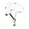 A white helmet with black straps and ventilation holes, shown on a white background. Produktbild-Vorschau