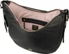 A black leather handbag is shown open, revealing its interior. Voir les images du produit