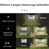 Demonstration of different lighting modes for solar garden lights on a brick wall. Produktbild-Vorschau