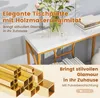 A console table with a marble-like top and gold legs, with decorative elements and text overlays. Produktbild-Vorschau