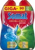A bottle of Somat Excellence Duo Gel dishwasher detergent with various marketing graphics and text. Podgląd zdjęcia produktu
