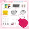 A flat lay of toy kitchen accessories with German text labels. Anteprima dell’immagine prodotto