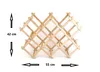 A wooden wine rack shown against a white background with dimensions indicated. Produktbild-Vorschau