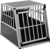 A dog transport box with a silver metal frame and black panels, shown from a slightly elevated front-left angle against a white background. Náhľad obrázku produktu