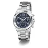 A silver Guess watch with a blue dial is shown against a white background. Voir les images du produit