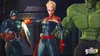 Three Marvel characters, Captain America, Captain Marvel, and Hulk, stand together in a battle-ready pose. Náhled obrázku produktu