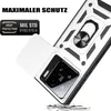 A close-up, angled view of a rugged smartphone case with a built-in ring holder and a sliding camera cover. Produktbild-Vorschau
