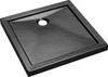 A black square shower tray with a textured surface and a central drain hole, presented on a white background. Produktbild-Vorschau