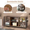 A TV stand with various items on and around it, with marketing text and close-up feature callouts. Podgląd zdjęcia produktu