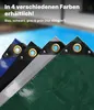Four tarps of different colors are shown diagonally, with grommets visible at the corners. Produktbild-Vorschau