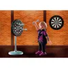 A Playmobil dart player figure is shown in a room with a brick wall and a dartboard. Produktbild-Vorschau