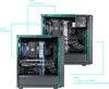 Two computer cases are shown, with callouts indicating fan mounting locations and sizes. Produktbild-Vorschau