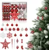 A collection of red and white Christmas ornaments displayed in a clear plastic box and on a frosted Christmas tree. Voir les images du produit