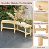A wooden garden bench with multiple sections, set outdoors on a patio with plants in the background. The image also includes close-up shots highlighting product features. Anteprima dell’immagine prodotto