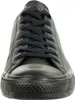 A front view of a black leather Converse Chuck Taylor All Star low-top sneaker. Náhled obrázku produktu