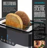 A toaster with bread and a bun inside, with marketing text and diagrams. Produktbild-Vorschau