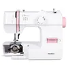 A white Medion sewing machine with pink accents, shown from a front-side angle against a white background. The bobbin area is open, revealing internal components. Produktbild-Vorschau