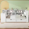A white bed with integrated desk and shelving unit in a room with yellow and green walls. Náhled obrázku produktu