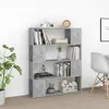 A gray bookshelf filled with books and decorative items, placed in a room with a white wall and wooden floor. Náhled obrázku produktu