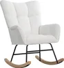 A white teddy fabric rocking chair with black metal legs and wooden rockers, isolated on a white background. Podgląd zdjęcia produktu