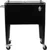 A black cooler on wheels with a bottle opener attached. Produktbild-Vorschau