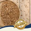 A wooden bowl filled with dried shrimp, placed on a wooden surface with scattered shrimp around it. A golden badge with German text is overlaid on the bottom right. Produktbild-Vorschau