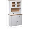 A white highboard with a wooden top and accents, shown against a white background with dimensions indicated. Náhľad obrázku produktu