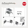 An instructional diagram showing how to assemble and use a Hailo step stool. Produktbild-Vorschau